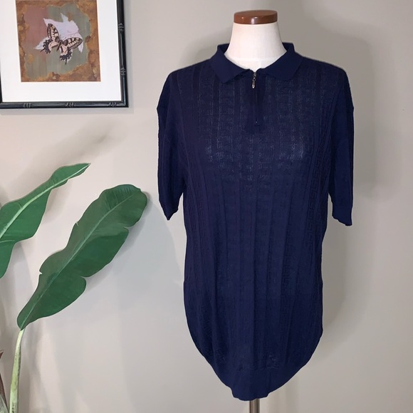 Tailored Recreation Premium Polo Shirt, Quarter Zip, Navy Blue Pattern, Size XL - Picture 2 of 15